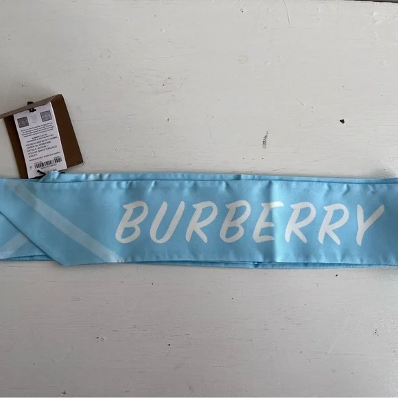 BURBERRY Skinny Silk Scarf- Topaz Blue - Picture 6 of 13